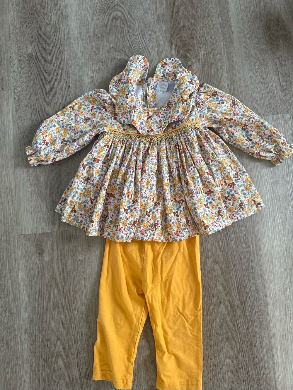 Children's Floral Smocked Top & Mustard Legging Matching Set
